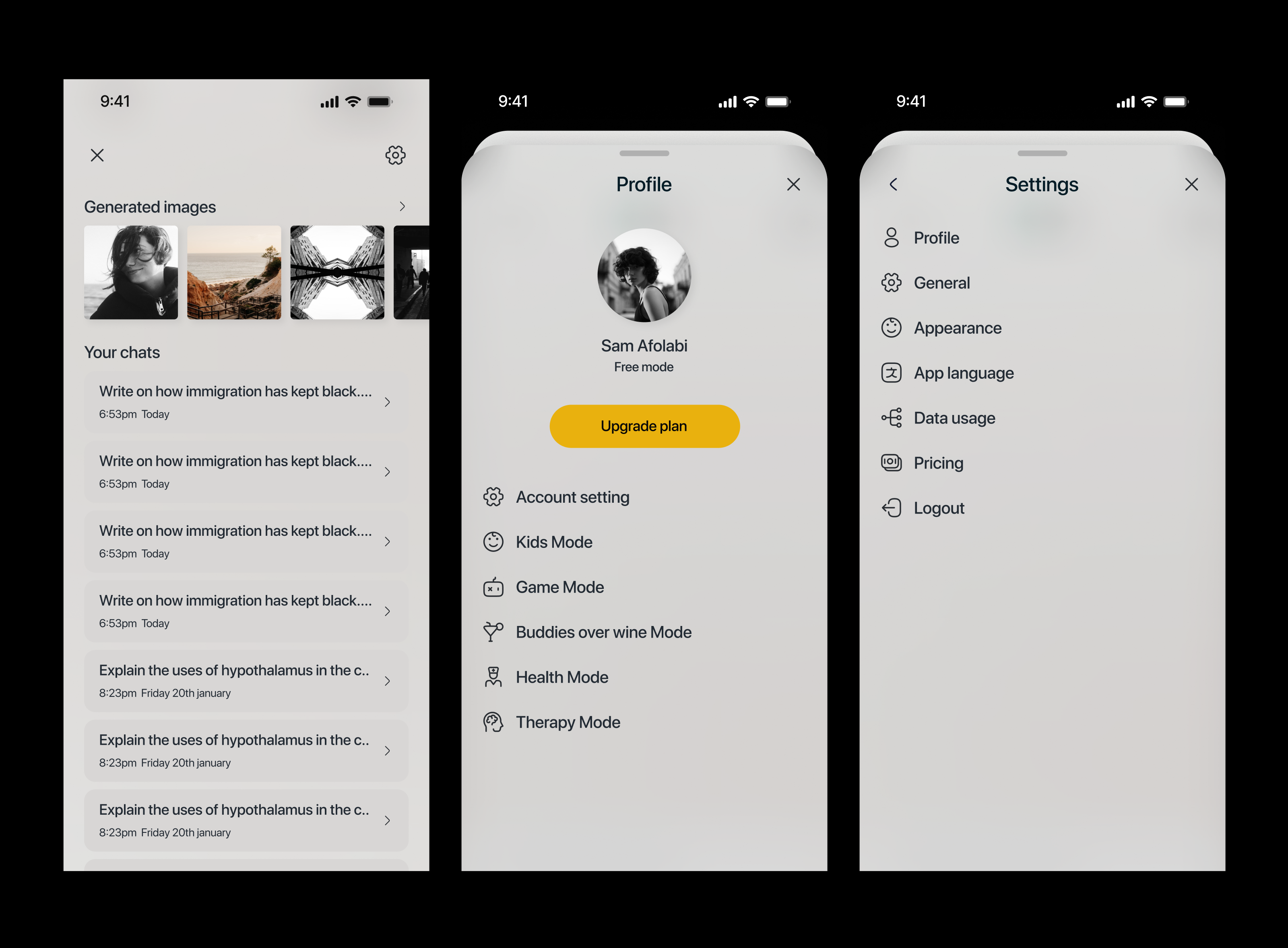 Other Screens - History, Images & System Settings